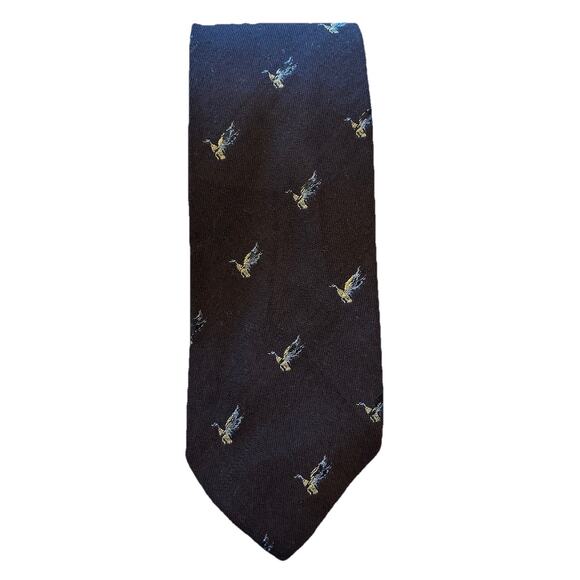 Vintage Men’s Italian Navy Tie 3.75” Flying Ducks Kasmir Wool Silk Blend Hunting - Picture 4 of 13
